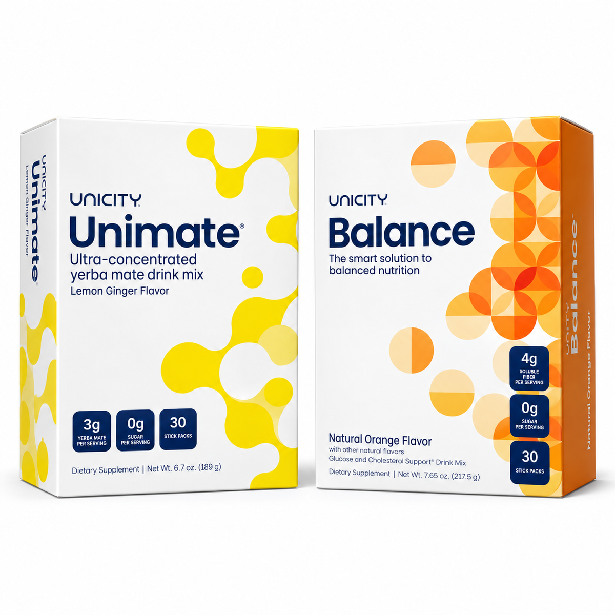 Unicity Unimate Lemon Ginger + Balance Natural Orange Mixed Pack – 2 Boxes