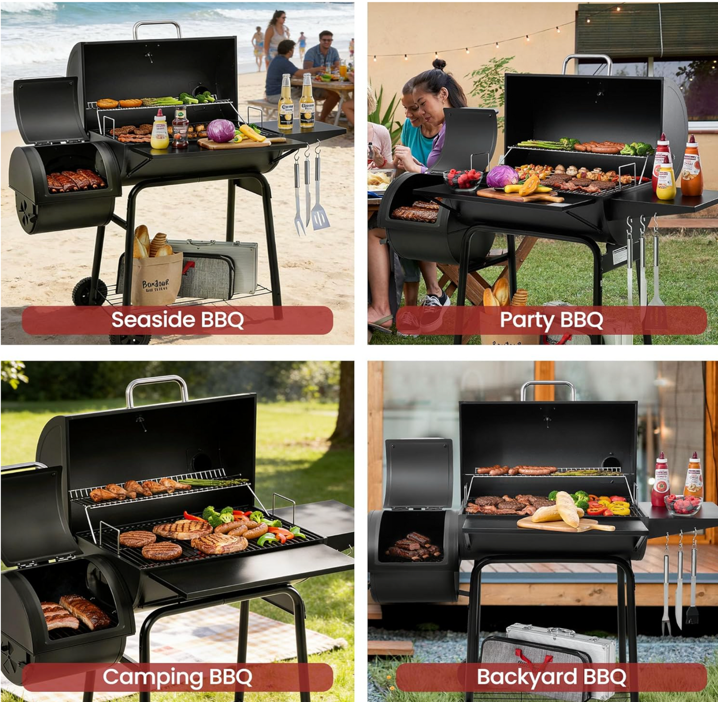 Charcoal Grill and Offset Smoker, 823 Square Inch cooking surface, Outdoor for Camping
