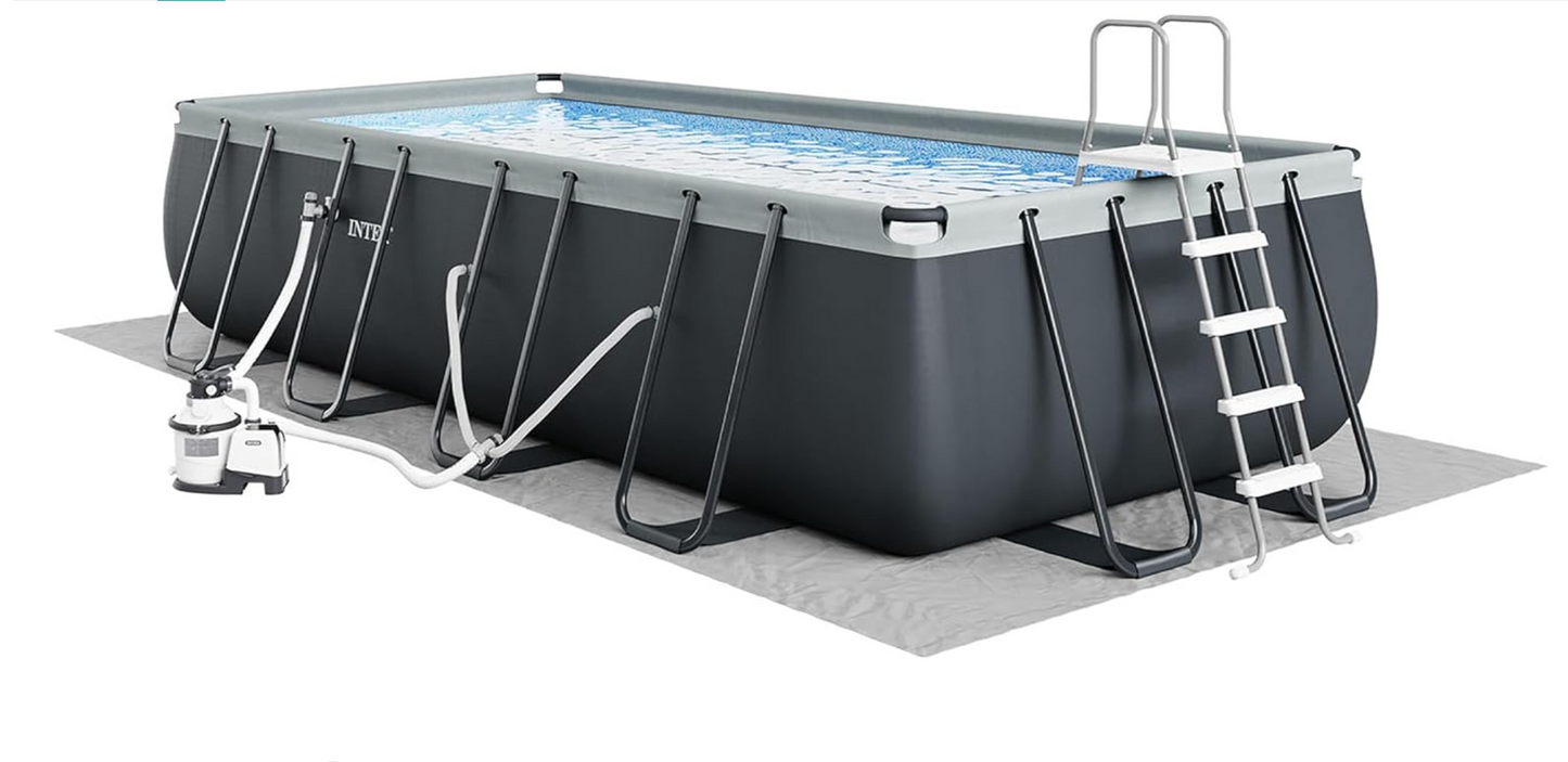 XTR 18 ft x 9 ft 52 in Above Ground Pool Set, Rectangular Swimming Pool with Steel Frame, 1500 GPH Sand Filter Pump, Ladder, Cover, & Ground Cloth