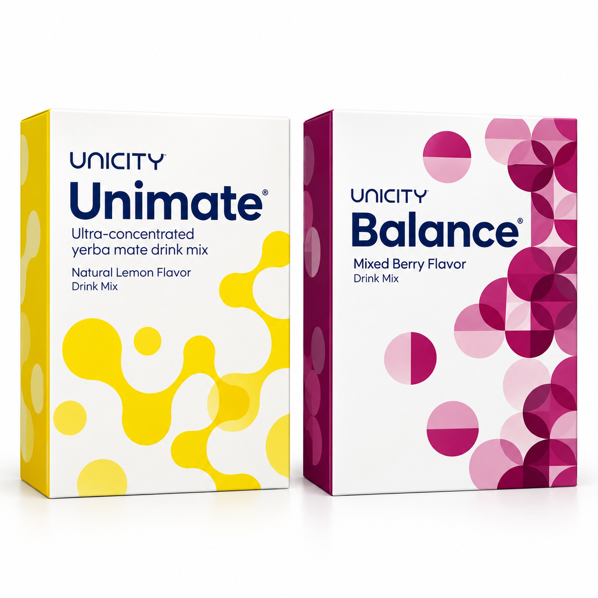 Unicity Unimate Natural Lemon + Balance Mixed Berry Mixed Pack – 2 Boxes