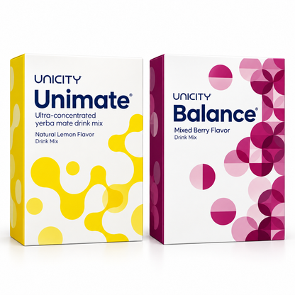 Unicity Unimate Natural Lemon + Balance Mixed Berry Mixed Pack – 2 Boxes