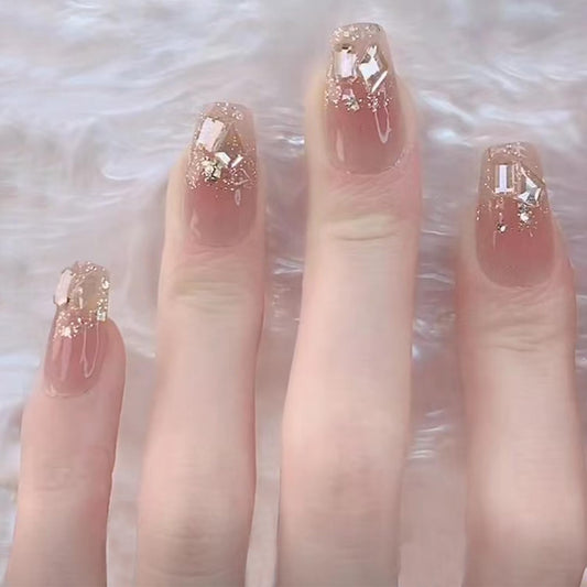 Short Coffin French Full Cover Acrylic Nails Press on Nails pink Smudge Handmade Nails Design 10 pcs