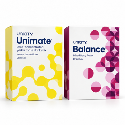 Unicity Unimate Lemon Ginger + Balance Mixed Berry Mixed Pack – 2 Boxes