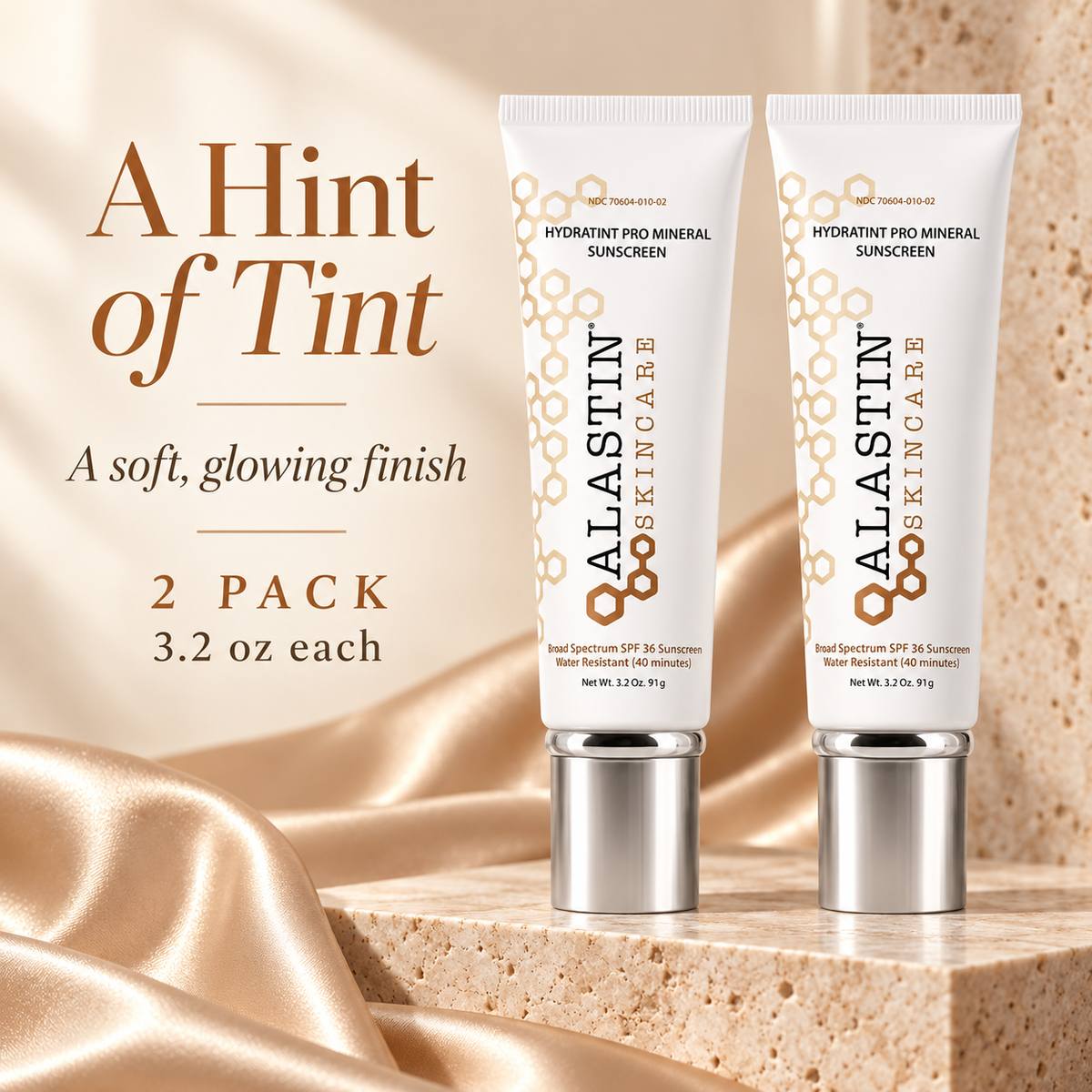 2 Pack ALASTIN HydraTint Pro Tinted Mineral Sunscreen SPF 36 – 3.2 oz Each