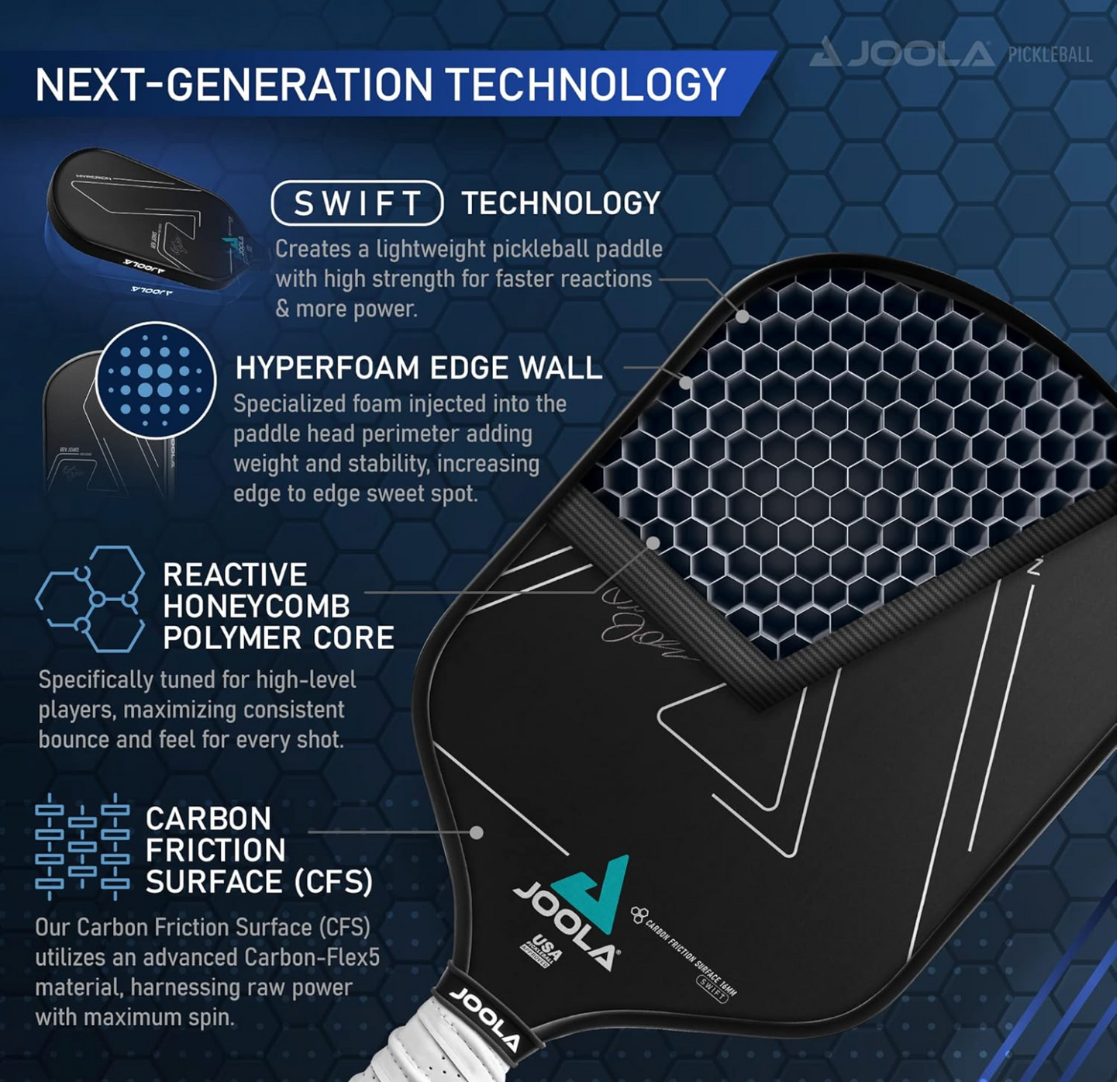 JOOLA Professional Pickleball Paddles – Raw Carbon Fiber Surface – Hyperion C2 CFS 16mm