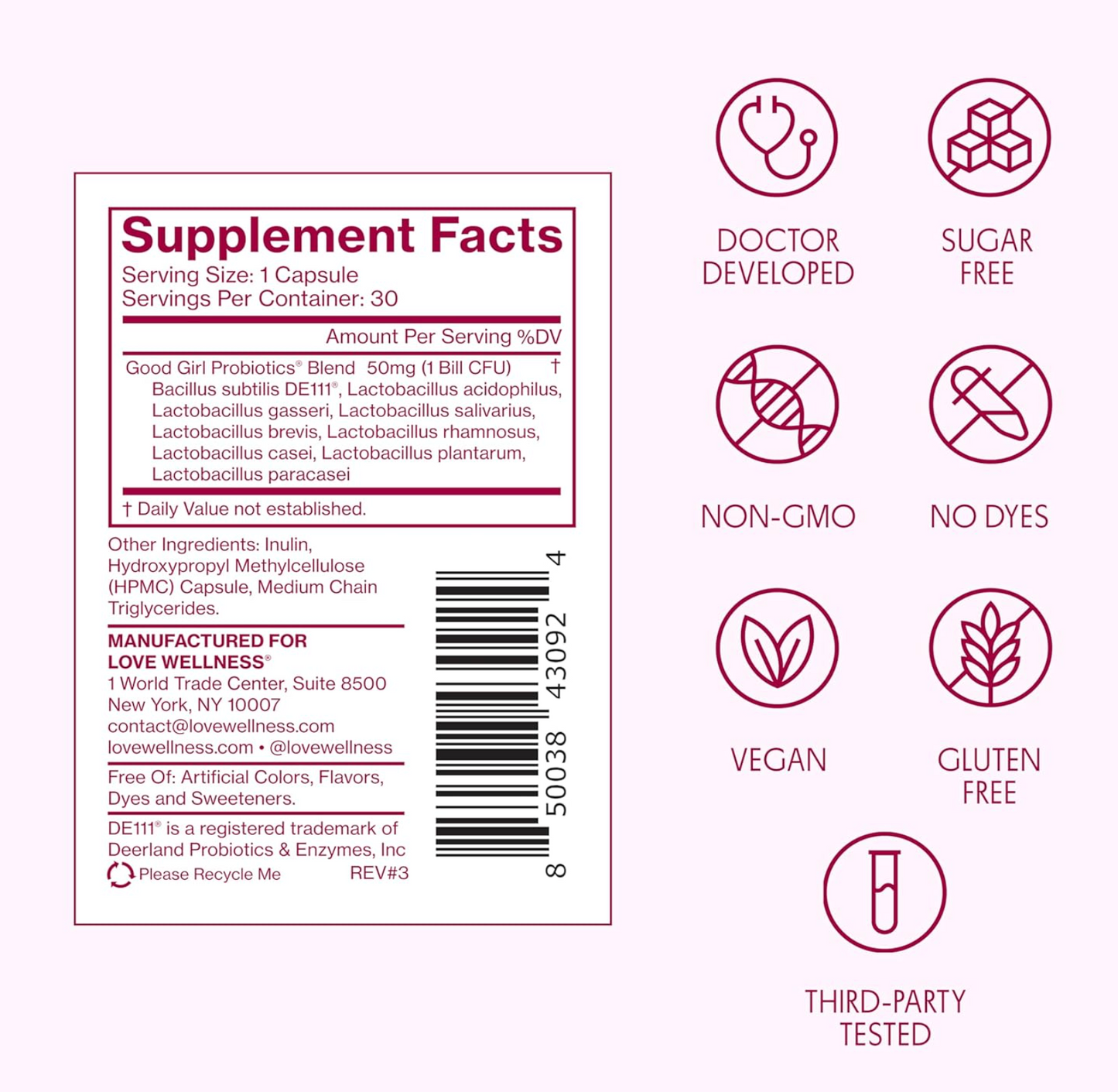 Love Wellness Good Girl Probiotics | Women’s Vaginal Health & pH Balance Supplement 2 PACK(60 DAYS)