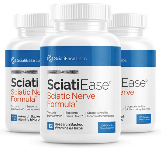 SciatiEase Sciatic Nerve Health Support Supplement - Nerve Support Formula with AlphaPalm, Pea, Vitamin B Complex, Alpha Lipoic Acid 300mg - 3 Bottles
