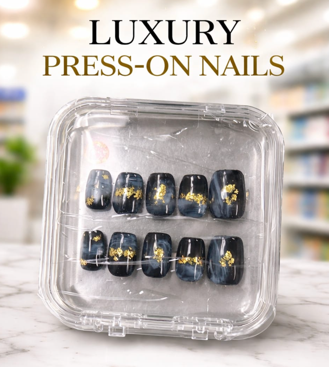Short Coffin French Full Cover Acrylic Nails Press on Nails Black Smudge Handmade Nails Design 10 pcs  #2324