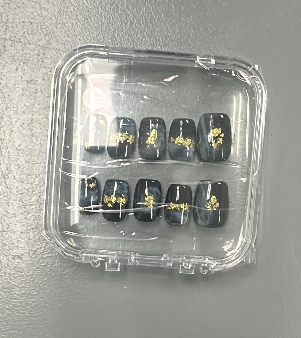 Short Coffin French Full Cover Acrylic Nails Press on Nails Black Smudge Handmade Nails Design 10 pcs  #2324