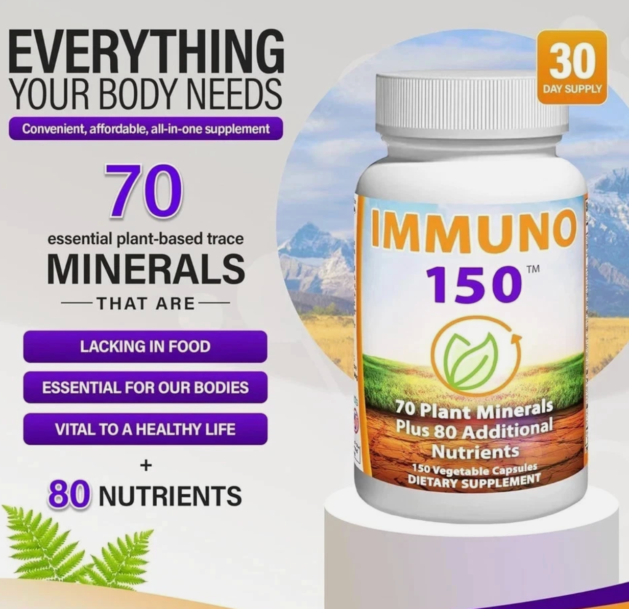 New 2 pack-Immuno 150, Immune Support Supplement, Packed with 70 Plant Minerals