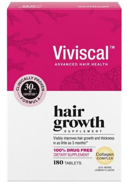 Viviscal Hair Growth Supplements for Women, Thicker Fuller Hair Support for Thinning Hair and Hair Loss, with Biotin and Marine Collagen, Drug-Free, 180 Tablets, 90-Day Supply
