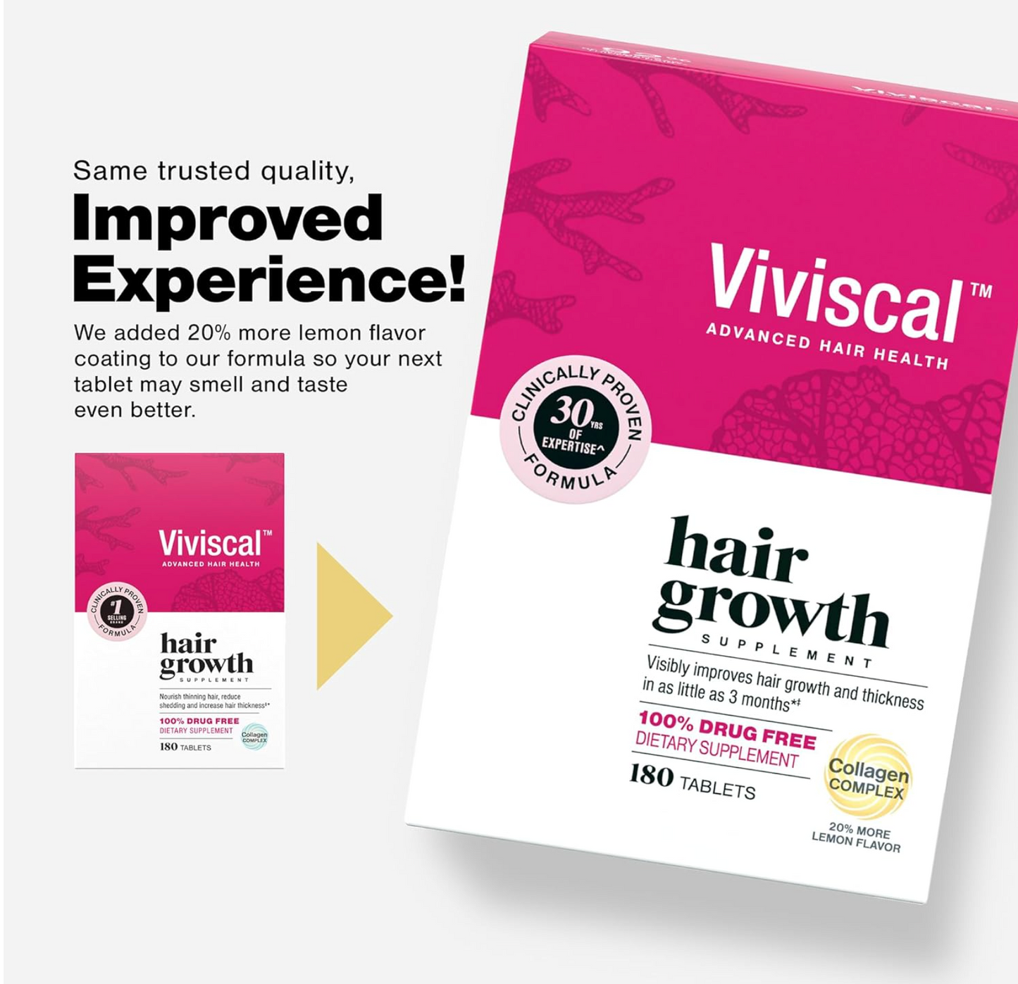 Viviscal Hair Growth Supplements for Women, Thicker Fuller Hair Support for Thinning Hair and Hair Loss, with Biotin and Marine Collagen, Drug-Free, 180 Tablets, 90-Day Supply