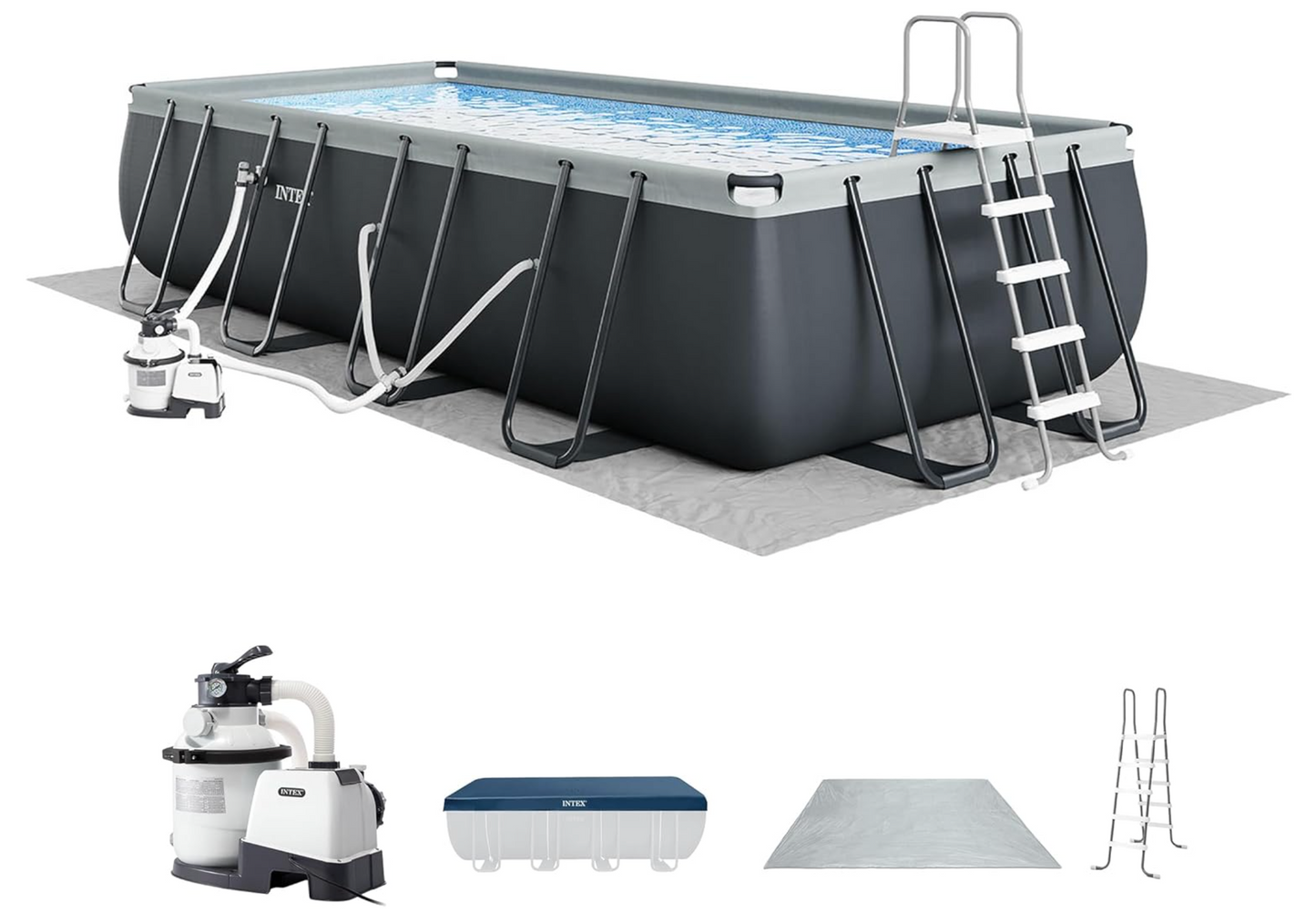 XTR 18 ft x 9 ft 52 in Above Ground Pool Set, Rectangular Swimming Pool with Steel Frame, 1500 GPH Sand Filter Pump, Ladder, Cover, & Ground Cloth