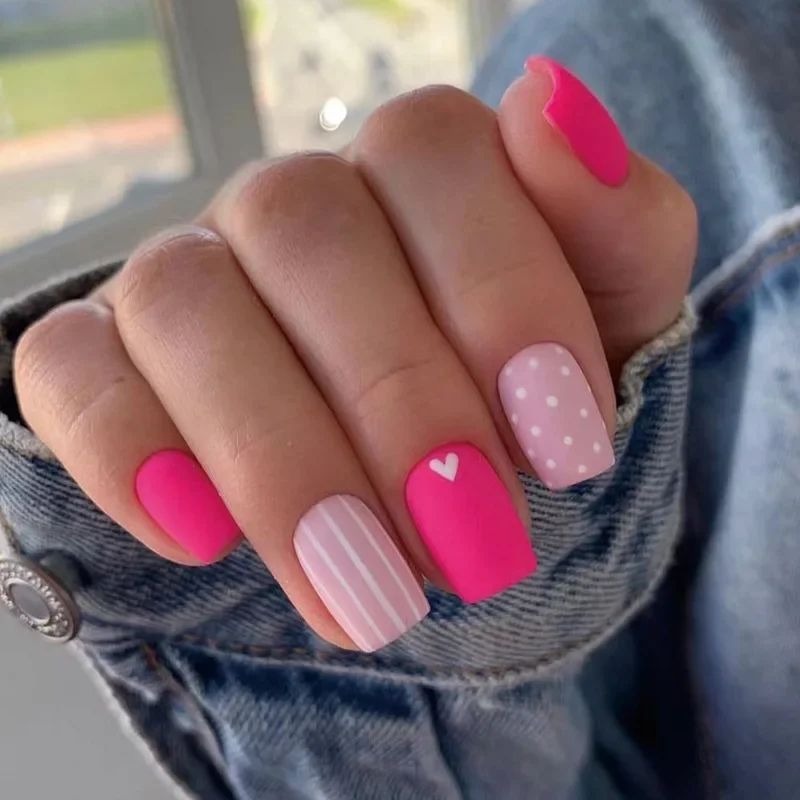 Short Coffin French Full Cover Acrylic Nails Press on Nails pink Smudge Handmade Nails Design 10 pcs