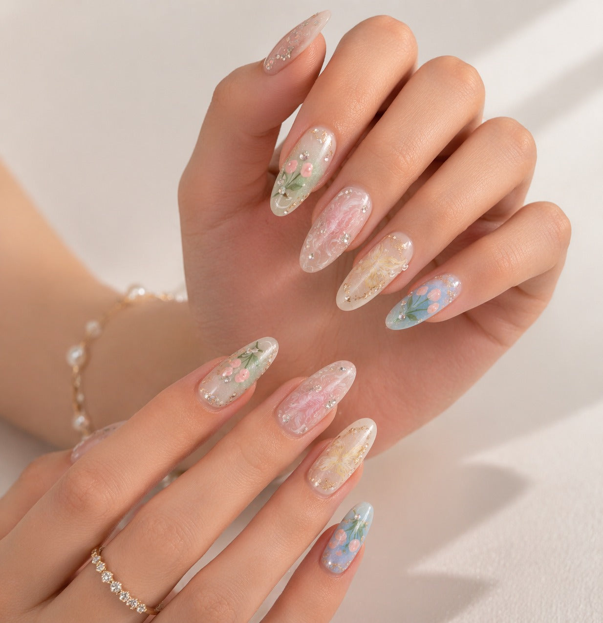 Short Coffin French Full Cover Acrylic Nails Press on Nails pink Smudge Handmade Nails Design 10 pcs