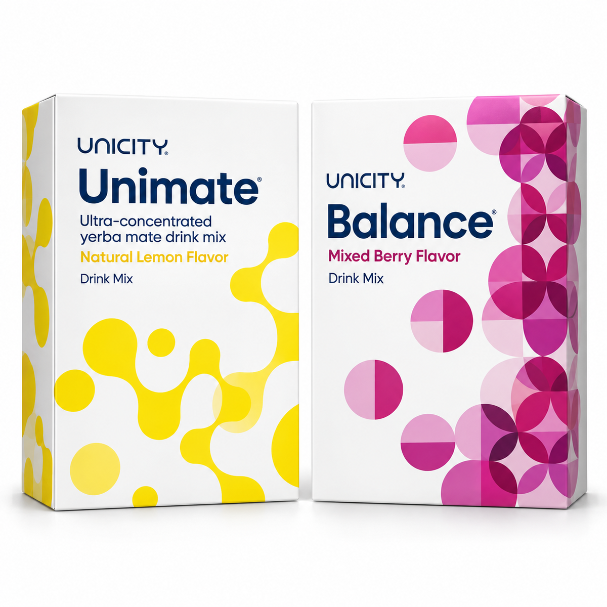 Unicity Unimate Natural Lemon + Balance Mixed Berry Mixed Pack – 2 Boxes
