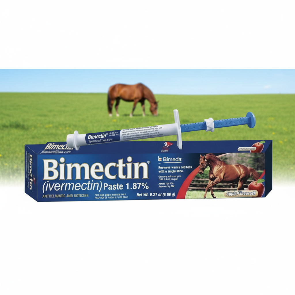 Bimectin Ivermectin Paste 1.87% Apple Flavored – Horse Dewormer | Removes Worms & Bots | 0.21 oz Syringe