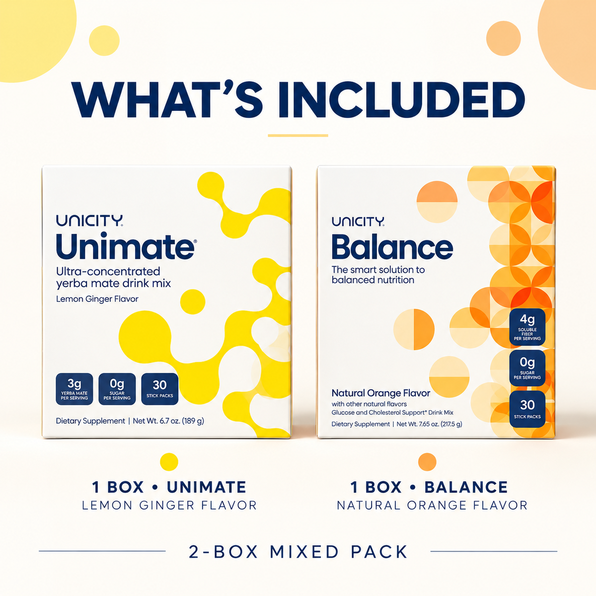 Unicity Unimate Lemon Ginger + Balance Natural Orange Mixed Pack – 2 Boxes