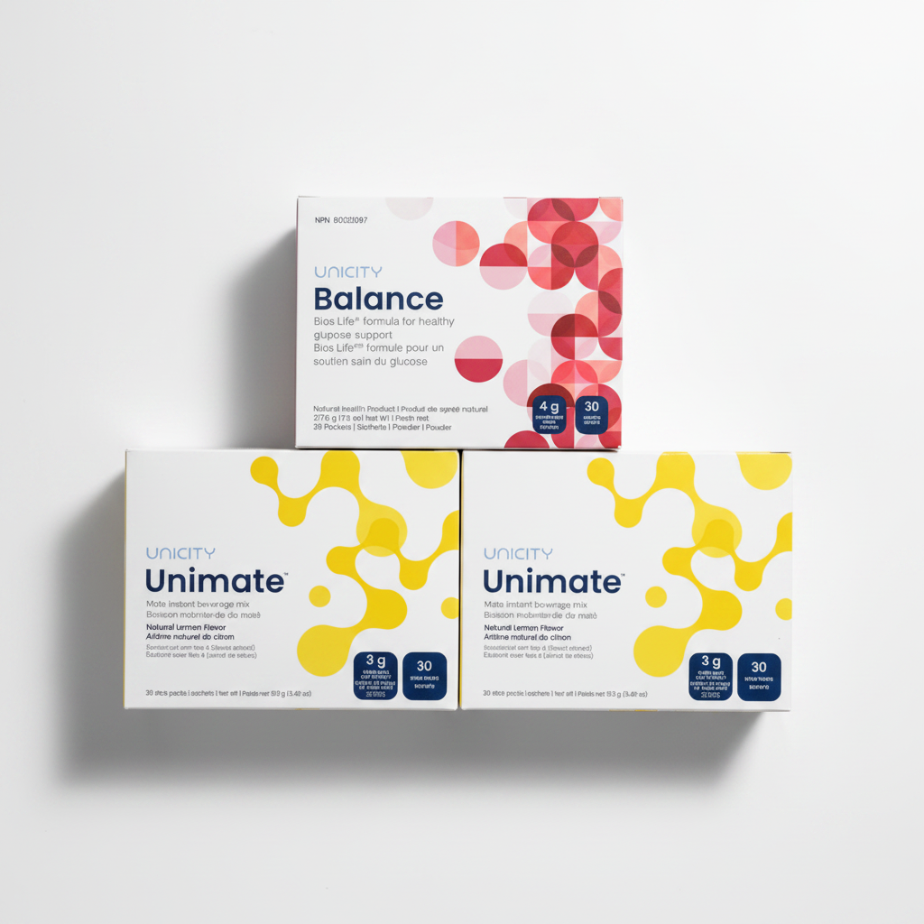 Unicity Balance and Unimate bundle flat lay