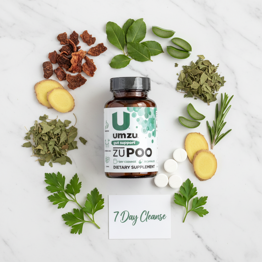 UmZu ZuPoo natural ingredients flat lay