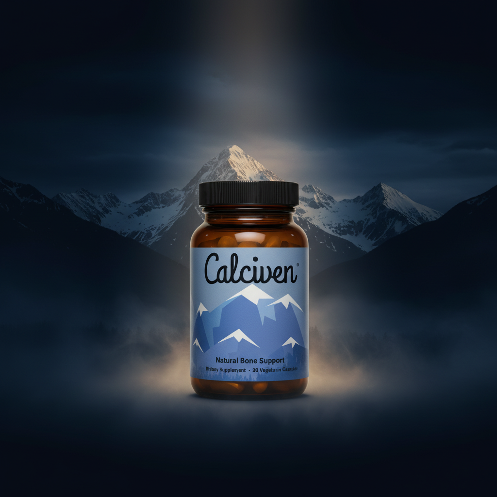 Calciven Bone Support Supplement on Dark Navy Mountain Background