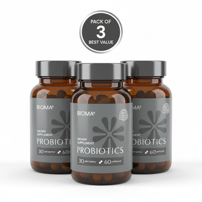 BIOMA Probiotics vegan gut health supplement Pack of 3 bottles best value