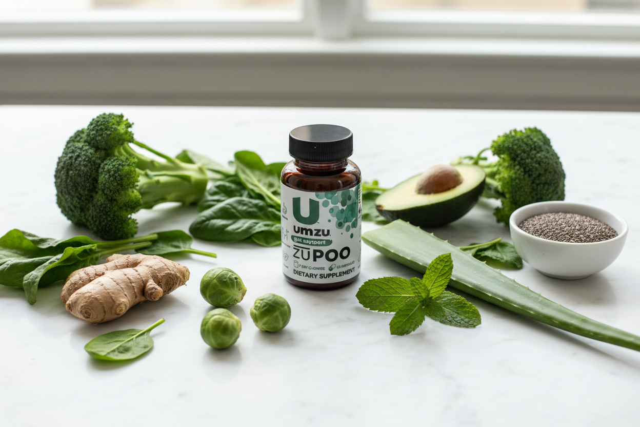 UmZu ZuPoo gut health lifestyle photo with fresh ingredients