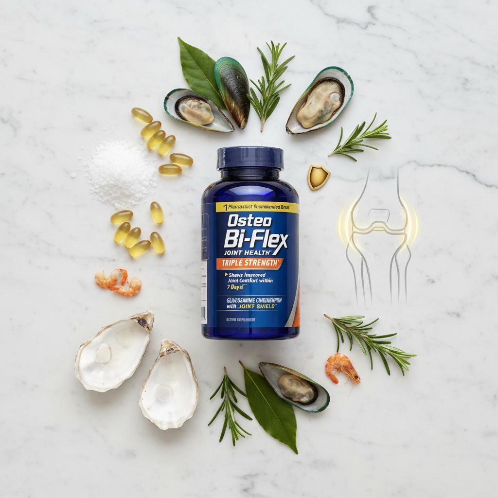 Osteo Bi-Flex Triple Strength ingredients flat lay